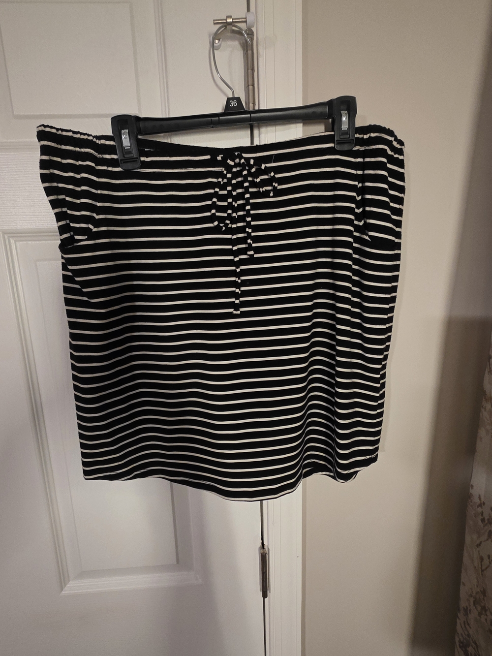 Black and White Striped Drawstring Mini Skirt